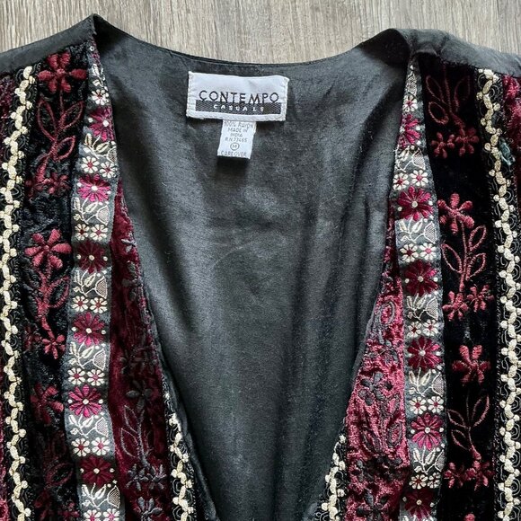 SOLD Vintage 1990s Velvet + Metallic Patterned Whimsigoth Tie Back Vest - Picture 12 of 13